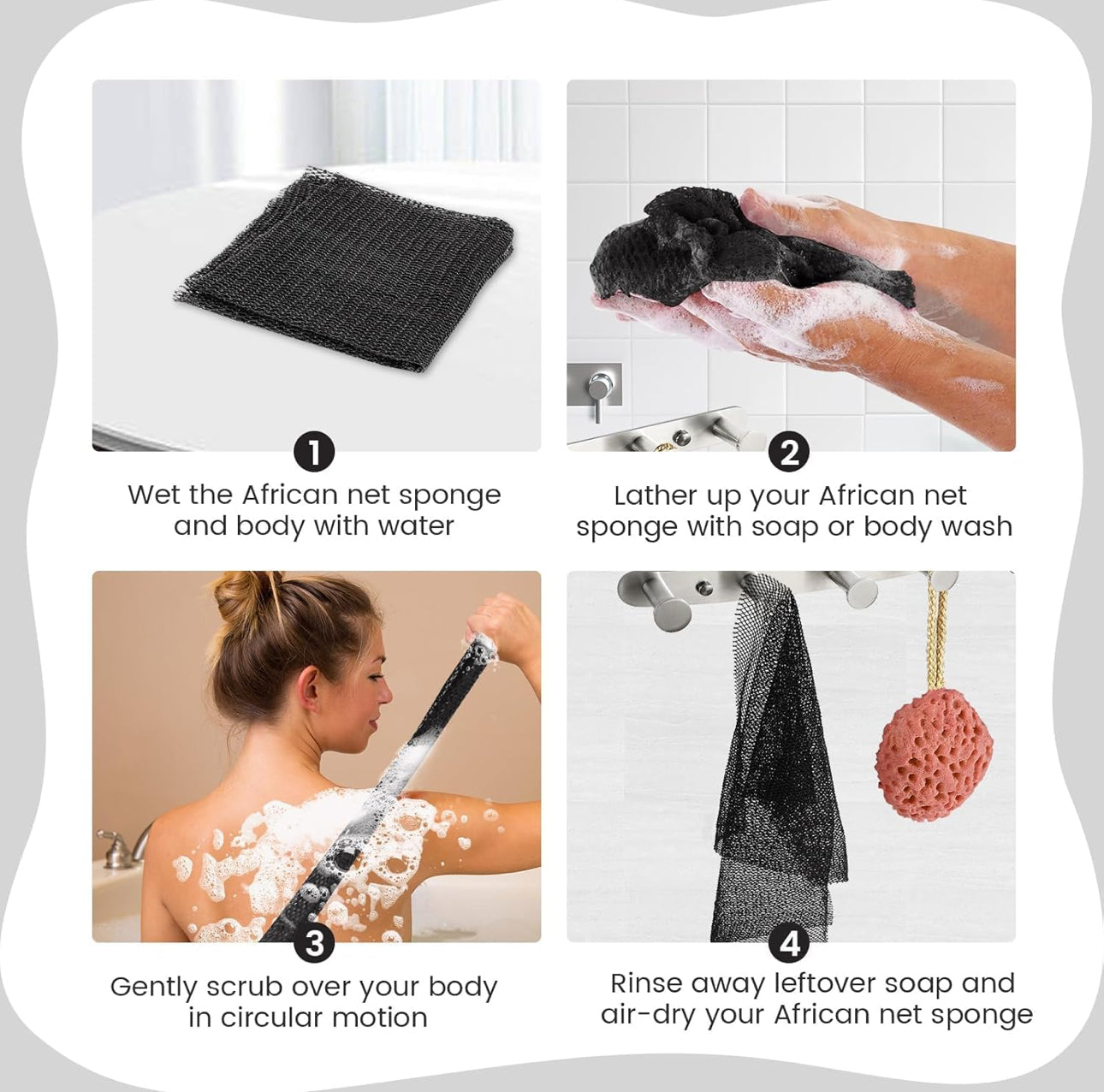 AFRONEST - African Net Sponge Exfoliating Body Scrubbe for Gentle Skin Care